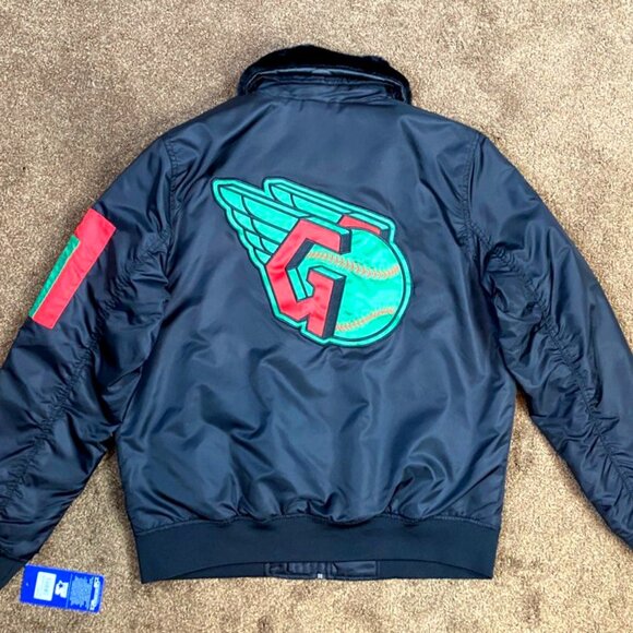 CLEVELAND GUARDIANS Ty Mopkins STARTER Winter Jacket Fleece Lining BLACKLARGE